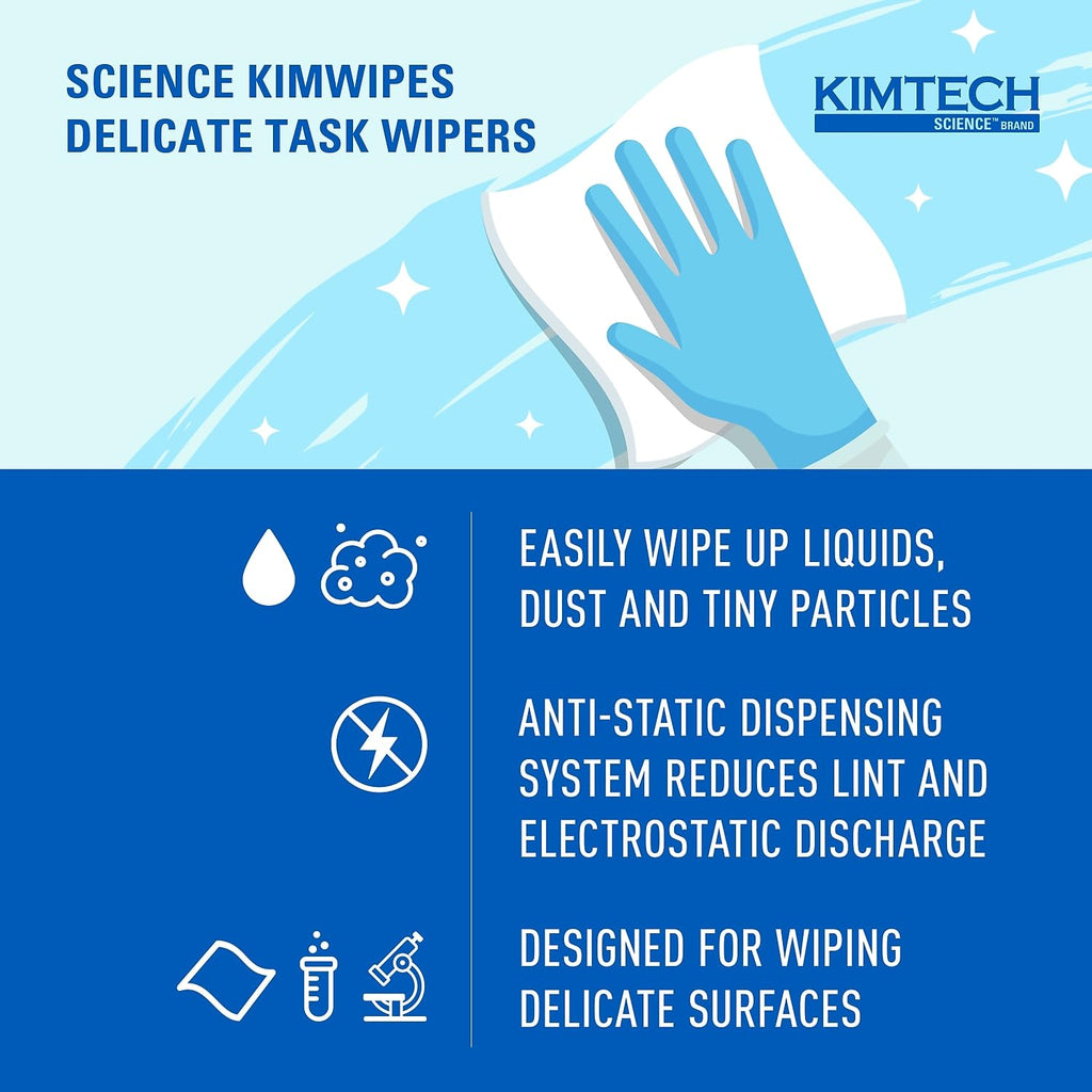 Kimtech 34155 KIMWIPES, Delicate Task Wipers, 1-Ply, 4 2/5 x 8 2/5, 286/Box