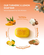 KlearBloom Lemon Turmeric Kojic Acid Soap – Exfoliating Soap with Almond Particles for Dark Spots, Vitamin C and Extra Shea Butter, Gentle Brightening & Moisturizing for Face and Body – 105g x4 Bars