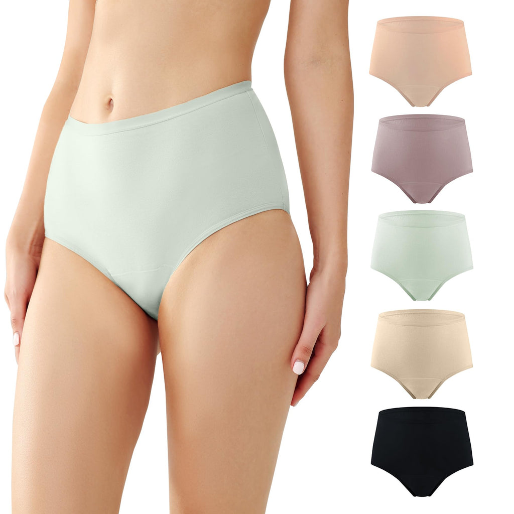 BATTEWA Washable Absorbency Incontinence Regular Underwear for Women, Reusable Leak Proof Protection Panties for Bladder Leakage(5Color, X-Large, 5 Pack)