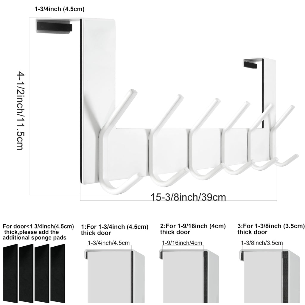 WEBI Over The Door Hooks,Over Door Towel Rack,Door Hanger,Door Coat Hanger,Door Coat Rack,Door Hooks for Hanging Clothes,Back of Door,White