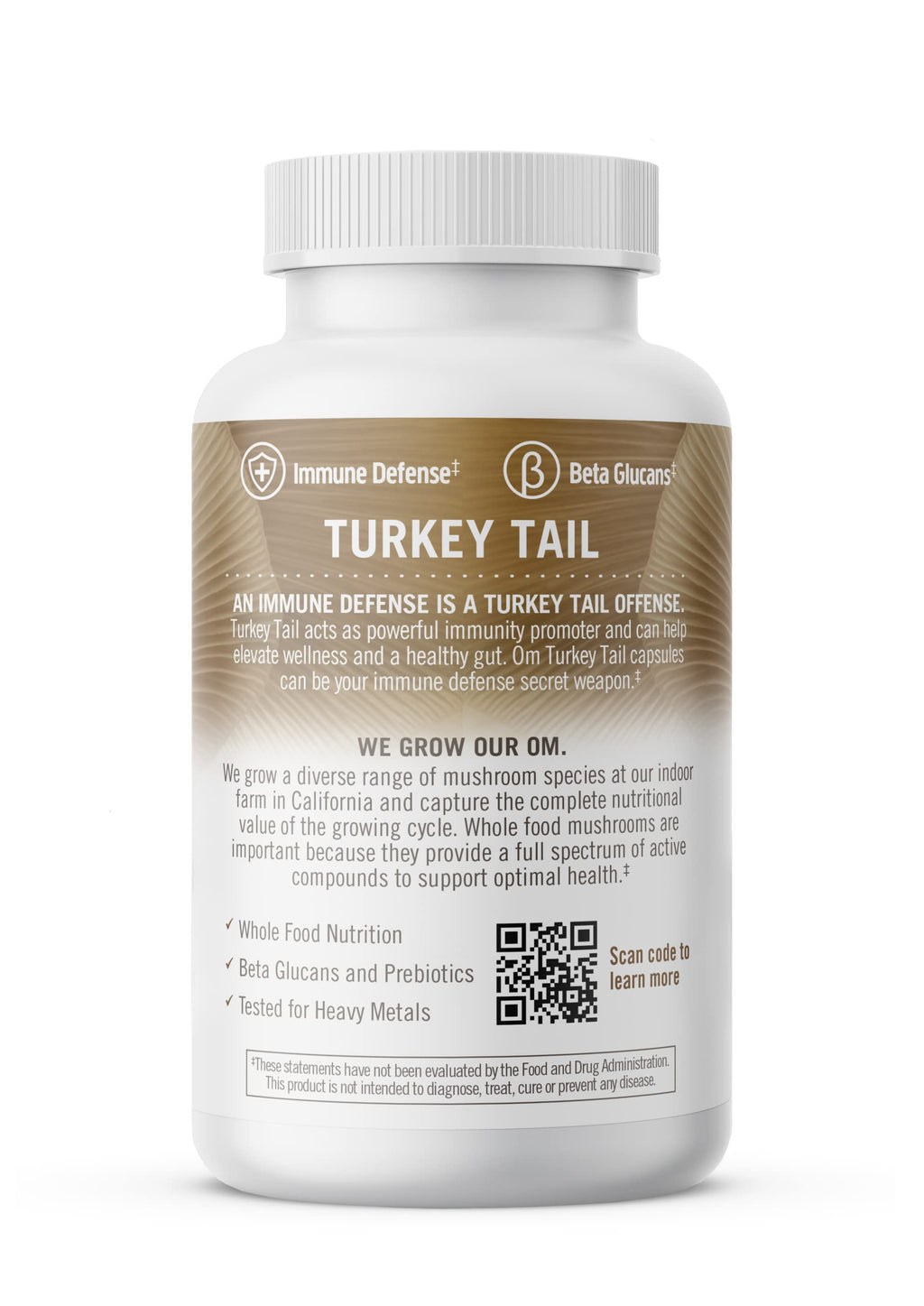 Om Mushroom Superfood Turkey Tail Mushroom Capsules Superfood Supplement, 90 Count, 30 Days, Immune Support, Polysacchrides, Beta-Glucans, Gut Health & Holistic Defense Mushroom Supplement