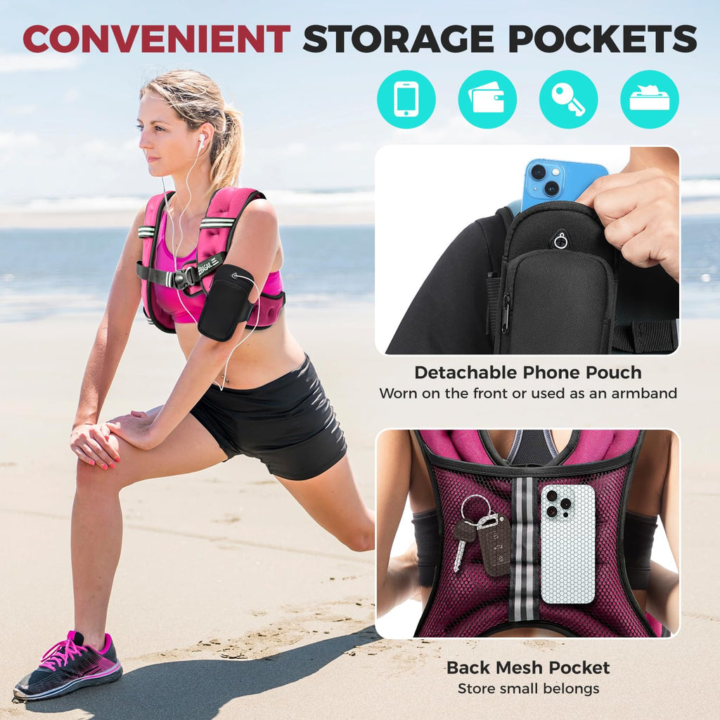 BAGAIL Weighted Vest, 5lb/8lb/10lb/12lb/15lb/20lb/25lb/30lb Weight Vest for Walking & Weight Loss, Reflective Rucking Vest with Phone Pouch for Women & Men, Home Gym & Outdoor Training