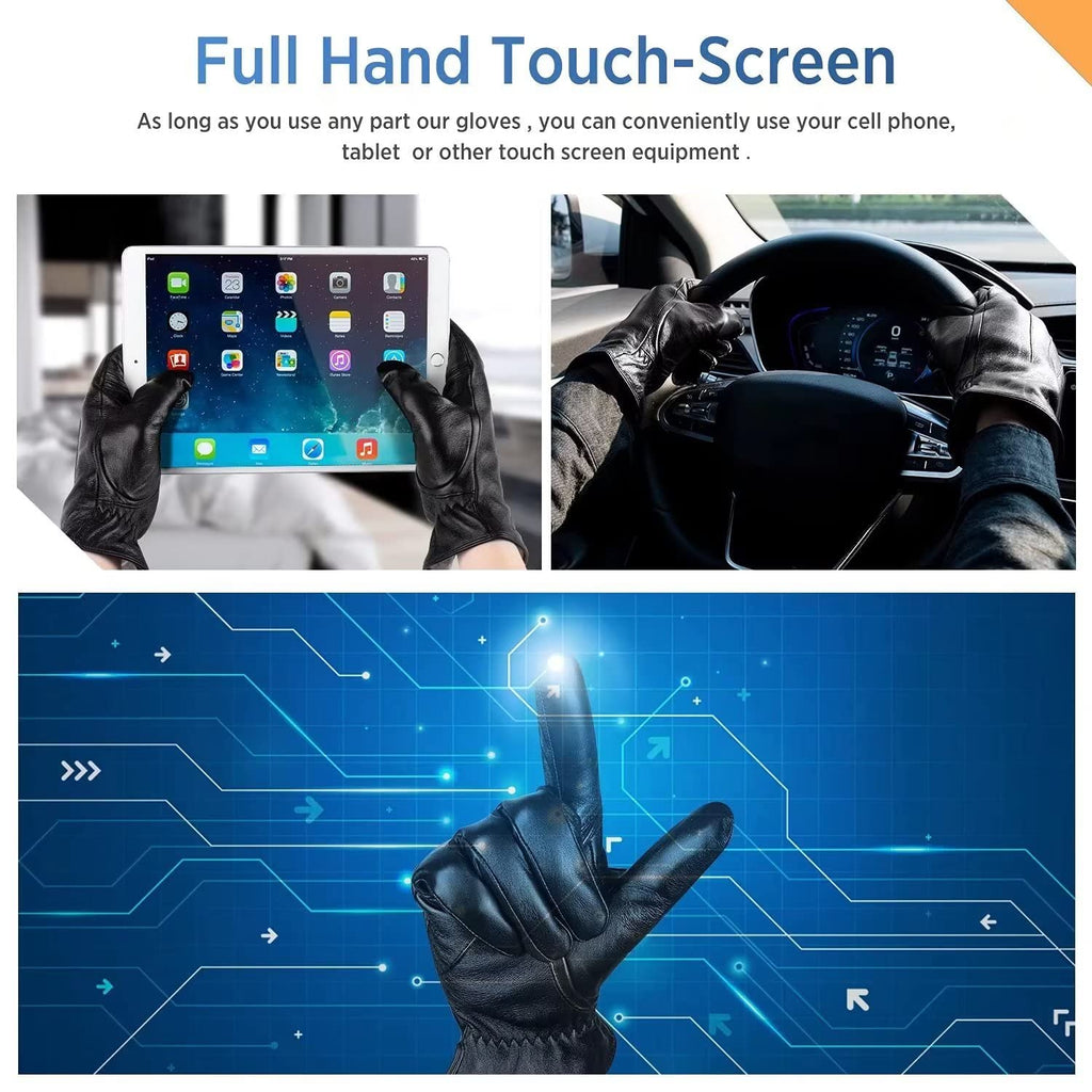 Alepo Genuine Sheepskin Leather Gloves For Men, Winter Warm Touchscreen Texting Cashmere Lined Driving Motorcycle Gloves (Army-S)
