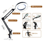 10X Magnifying Glass with Light and Clamp, Magnifier with Light Hands Free3 Color Modes Stepless Dimmable, 72 LEDs Real Glass Lens Magnifying Lamp for Close Work, Repair, Reading, Craft