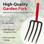 Dikuyeel Heavy Duty Garden Fork for Digging, 4 Tines Pitch Fork for Gardening Compost, Garden Pitch Fork with Wooden Handle, 45 Inches