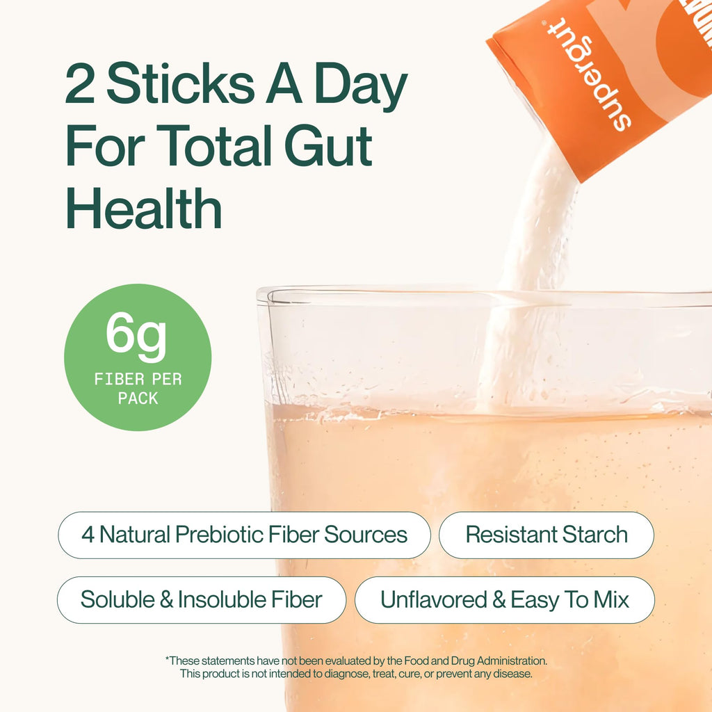 Supergut Foundational Daily Fiber, Vegan & Sugar Free Prebiotic Powder Blend for Gut Health & Digestive Support, Plant Based Supplement for Men & Women with 6g of Fiber, Variety Pack, 15 Stick Packs