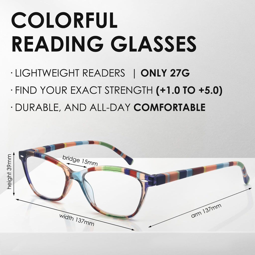 HEEYYOK 2.25 Reading Glasses Women Small Face 4-Pack Colorful Reader For Womens Cheaters Reading Ladies Lightweigth Flexible Spring Hinge