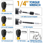 YIYEIE 50Pcs Master Bike Torque Wrench Set, 1/4 Inch Drive, 10-230 IN.LB (1-26.0 Nm), Inch Pound Click Torque Wrench with Bit Sockets, 0.1 Nm Micro, 3/8 Adapter, Pro Bicycle Tool Kit for MTB