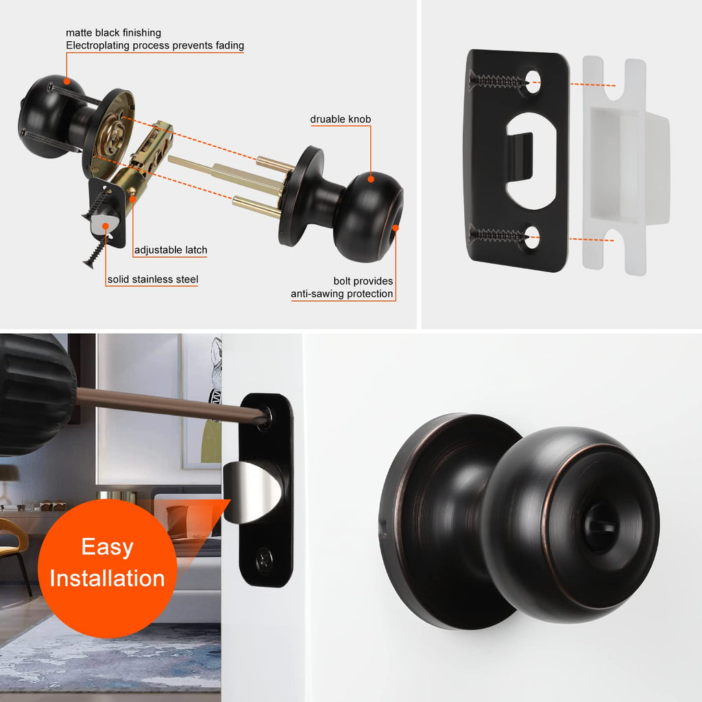 Haidms 6 Pack Oil Rubbed Bronze Door Knobs Interior, Bronze Privacy Interior Door Knobs for Bedroom or Bathroom Classic Round Doorknobs Hardware