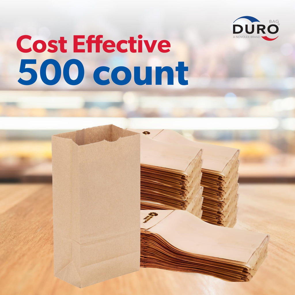 Duro 2# Brown Paper Lunch Bags 500 Count, Bulk Disposable Brown Paper Bags, SOS Small Lunch Bag for Candy, Snacks & Treats - 4.31 x 2.43 x 7.87 Inches