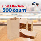 Duro 2# Brown Paper Lunch Bags 500 Count, Bulk Disposable Brown Paper Bags, SOS Small Lunch Bag for Candy, Snacks & Treats - 4.31 x 2.43 x 7.87 Inches