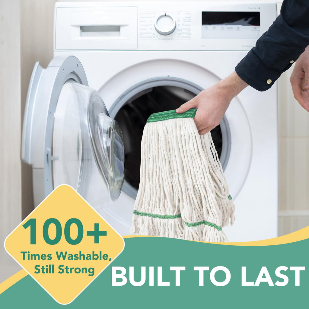 6 Pack Commercial Mop Head Replacement – Heavy Duty Mop Head for General and Floor Cleaning | Industrial Wet Mops | Washable Refill, Reusable, Looped End Mopheads | Hardwood, Concrete（White）