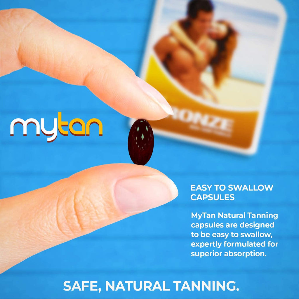 MyTan Bronze Tanning Pills | 100 Softgels | Sunless Tan Supplement | with Astaxanthin Lutein Lycopene and More | Over 7-Week Supply