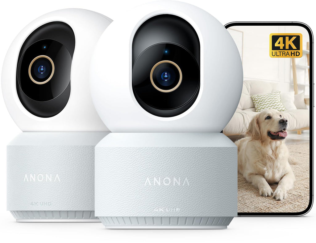 Anona 4K UHD Indoor Camera, Pet/Dog/Baby Security Camera with Phone App, 360°Pan-Tilt, 5G/2.4G Dual-Band Wi-Fi 6, Auto-Tracking, Person/Pet/Baby Crying Detection, Privacy Mode, Two-Way Audio, 2 Pack
