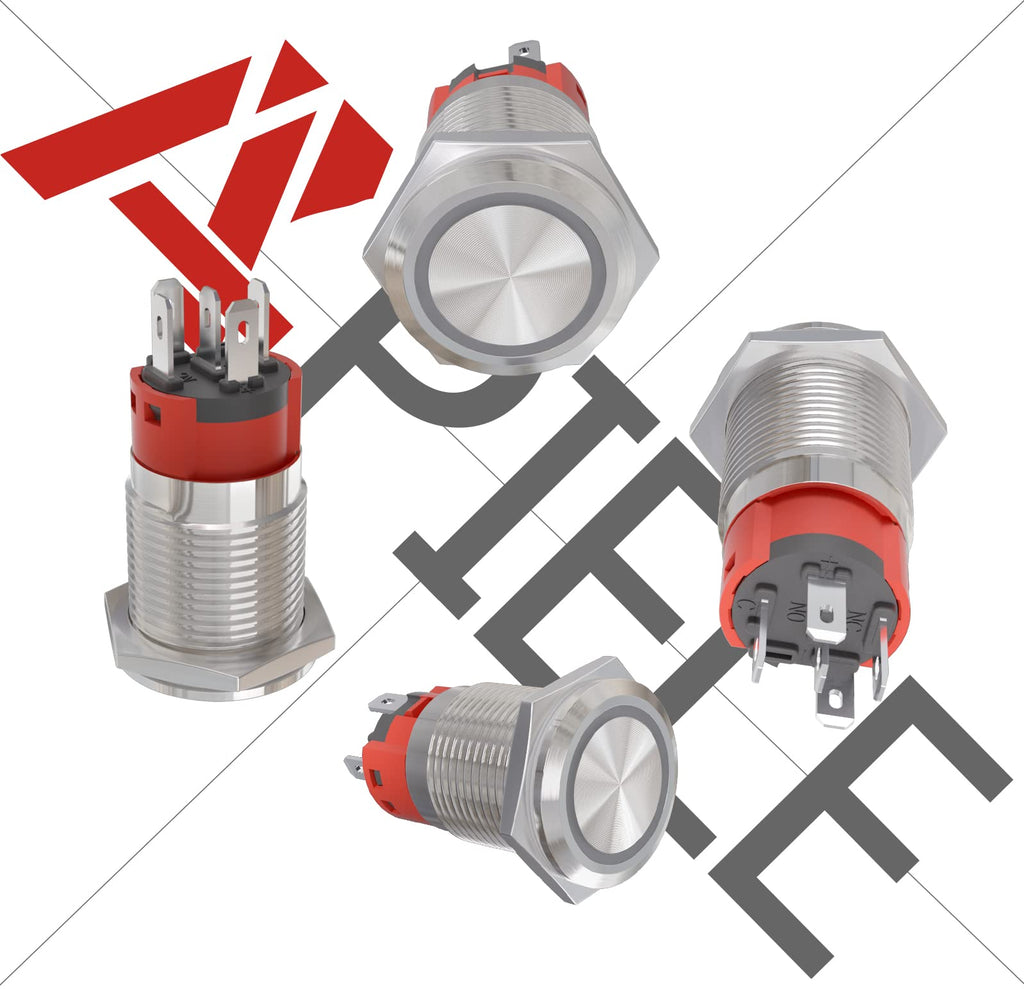 APIELE 16mm Latching Push Button Switch 12V On Off Stainless Steel with LED Angel Eye Head for 0.63" Mounting Hole with Wire Socket Plug Self-Locking(Red)