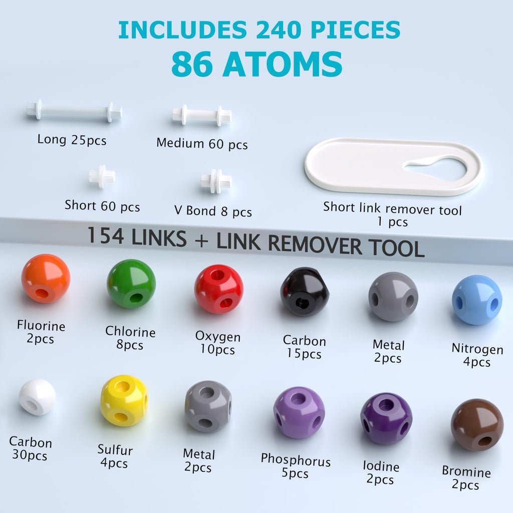 YCHOULEK Molecular Model Kit, 240 Pcs Organic Molecular Chemistry Set, Atom Element Model Kit for Lessons in Chemistry, Molecular Structures Building kit, Ochem Science Gift for Teachers and Students