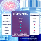 (3 Pack) Memopryl Capsules, Memopryl Brain Pills with Natural Ingredients, Advanced Formula Memo Pryl Maximum Strength Health & Wellness Multivitamin Supplement Pills for Women and Men (180 Capsules)