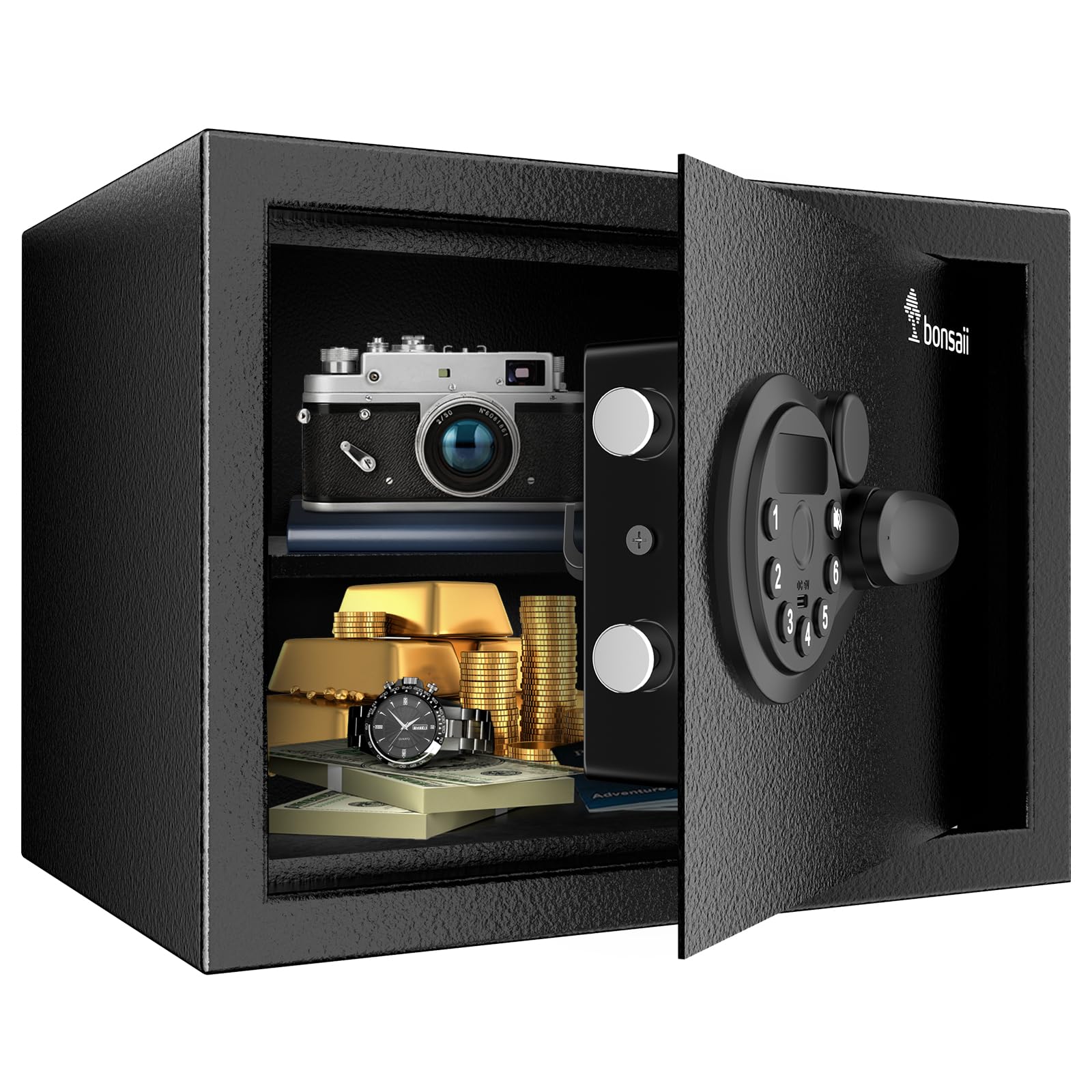 Bonsaii Safe, 0.6 Cubic Safe Box with Electronic Keypad, Removable Shelf, for Valuables Jewelry and Documents in Home, Hotel, or Business, 9.84" x 13.78" x 9.84" Inches, SF002