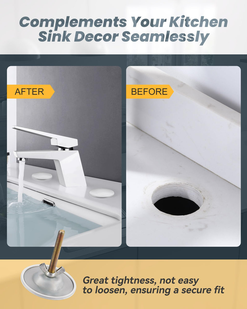 Kitchen Sink Hole Cover, Faucet Hole Cover for Kitchen Sink, Tap Hole Plate Stopper Cover Blanking Brass Metal Plug, Biscuit White
