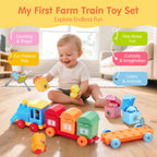 hahaland Montessori Farm Train Set, Toddler Learning Toys for 2-3 Year Olds