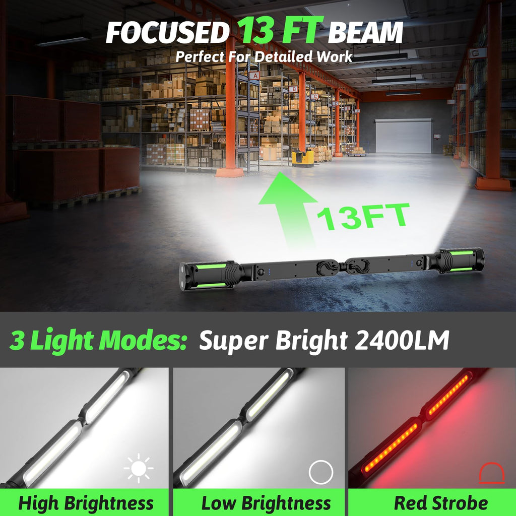 Sylsmart Rechargeable Mechanic Light, 2-in-1 Magnetic Light Bar with Motion Sensor, 2400LM Underhood Work Lights for Mechanics, for Automotive Repair, Inspection, Garage, Emergency