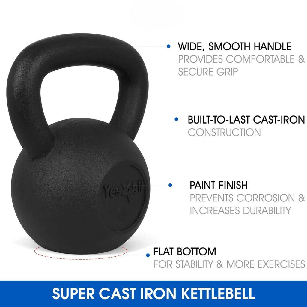 Yes4All Solid Cast Iron Kettlebell Weights Set ��� Great for Full Body Workout and Strength Training ��� Kettlebell 15 lbs (Black)
