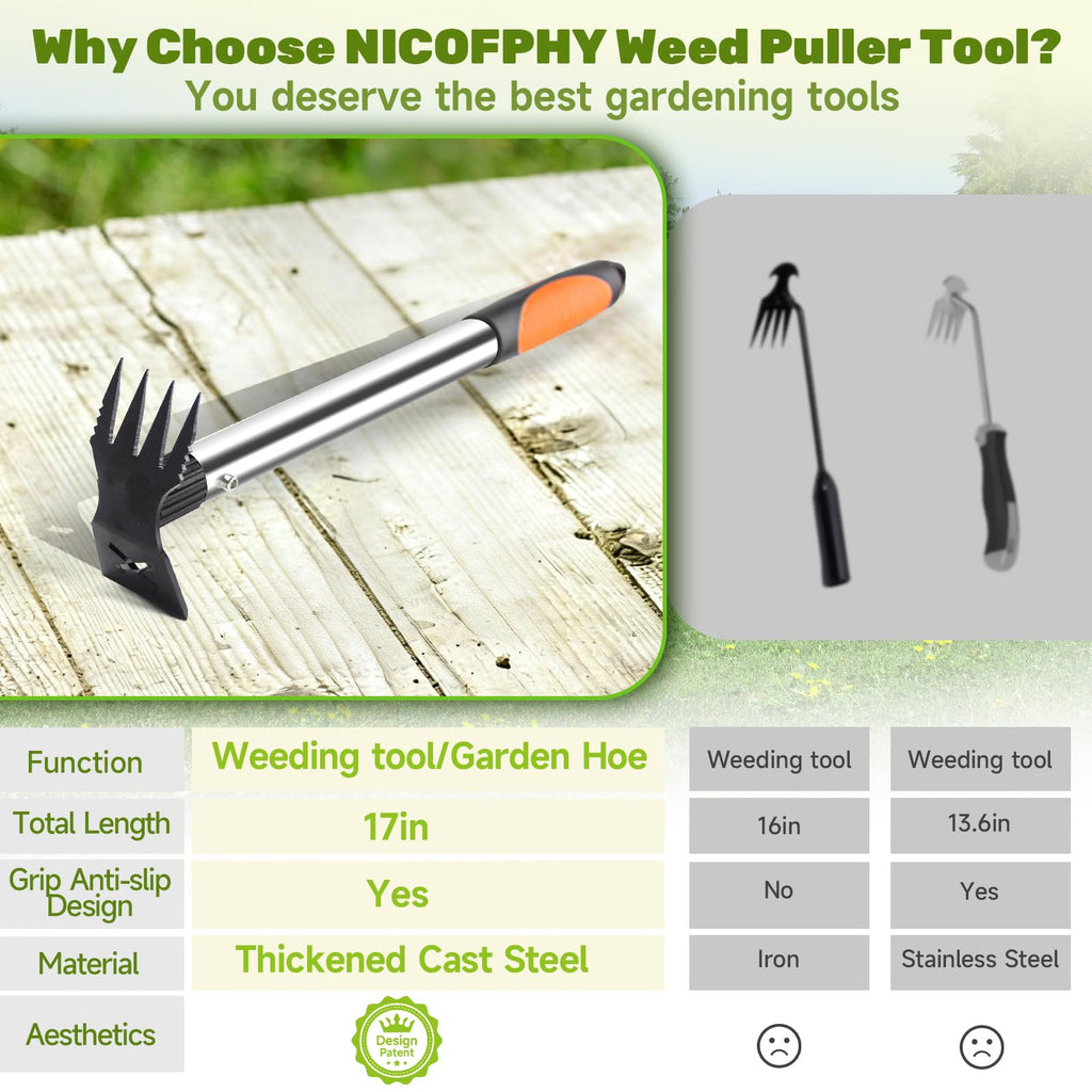 60" Weed Puller Tool with Long Handle and 17" Weeding Tools Gardening Set