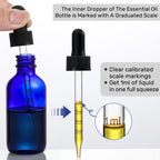4 Pack 2 oz Glass Dropper Bottles with Measured Dropper - 60ml Dark Blue Tincture Bottles with Calibrated Glass Eye Droppers (1ml) - Leakproof Essential Oils Bottles for Health, Personal Care & Beauty