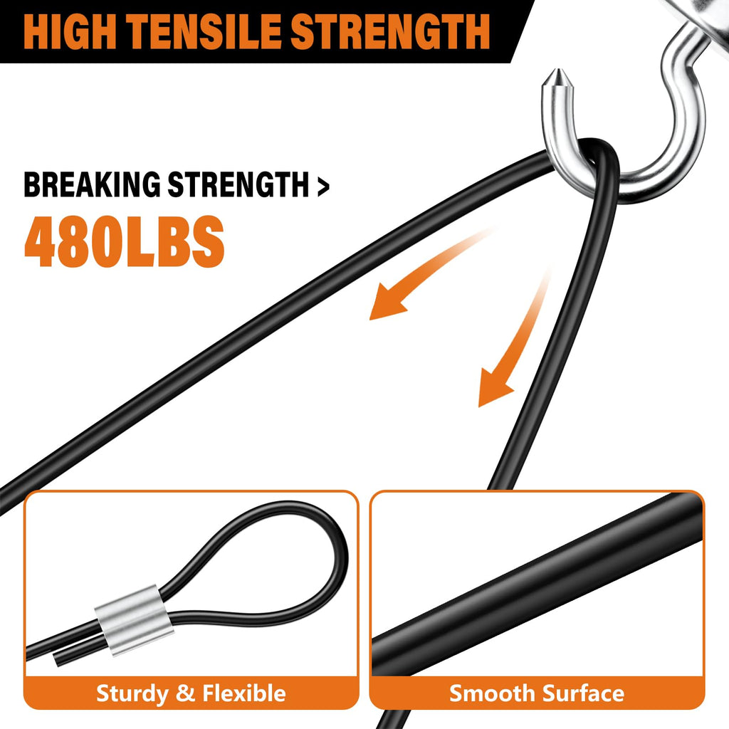 CELYND Black Vinyl Coated Cable - 304 Stainless Steel Wire Rope 1/16 Inch Overmolded to 3/32 Inch for Outdoor Hanging DIY Projects String Lights Trellis Clothesline 200ft