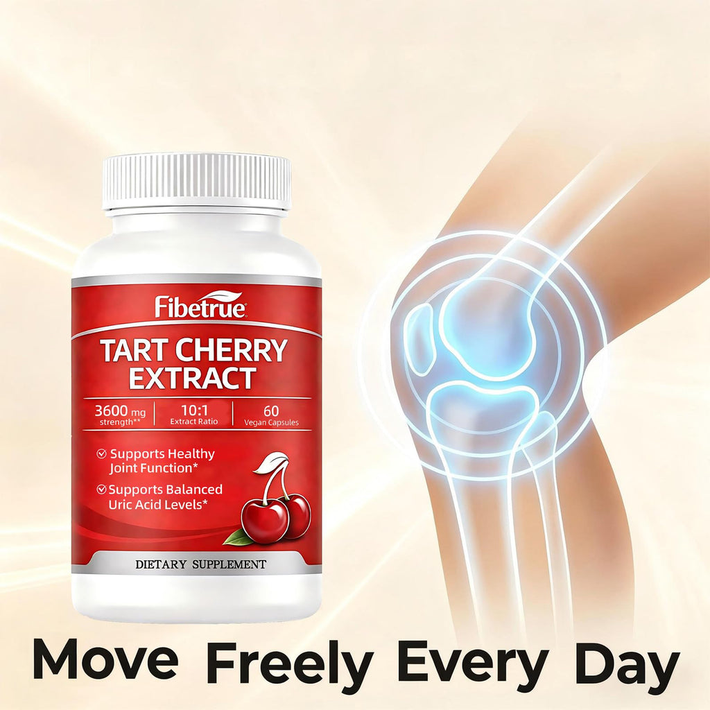 Fibetrue Tart Cherry Extract Capsules 3600mg (10:1) – Montmorency Cherry for Joint Comfort & Uric Acid Balance – Antioxidant Support – Vegan, Non-GMO – 60 Capsules