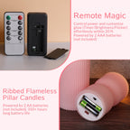 Girimax Pink Ribbed Flameless Pillar Candles with Remote, Flickering LED Candles Battery Operated Real Wax Set of 2