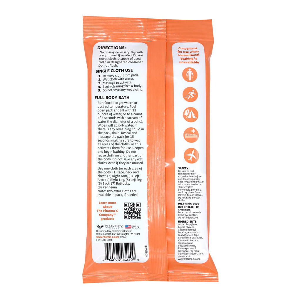 The Pharma-C Company - Water-Activated Bathing Cloths [6 pack - 10ct packs] – Rinse-Free XL Body Wipes for Adults. Pretreated Disposable Bath Wipe for Elderly, Hospice, Camping.