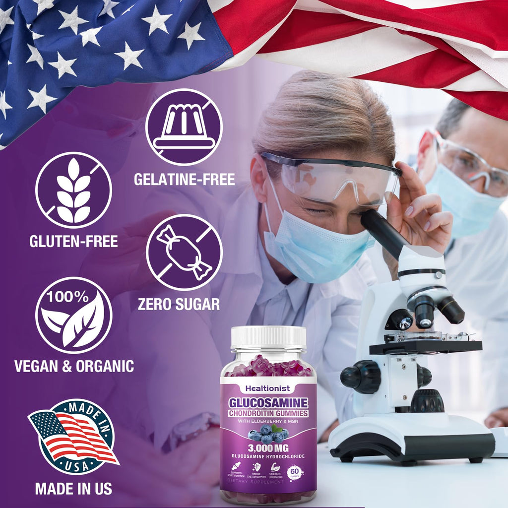 Healtionist 2 Packs 3000mg Glucosamine Chondroitin Gummies with MSM & Elderberry - Extra Strength Joint Health, Flexibility, Antioxidant Immune Support Supplement Gummy for Adults, Men & Women 120 Cts