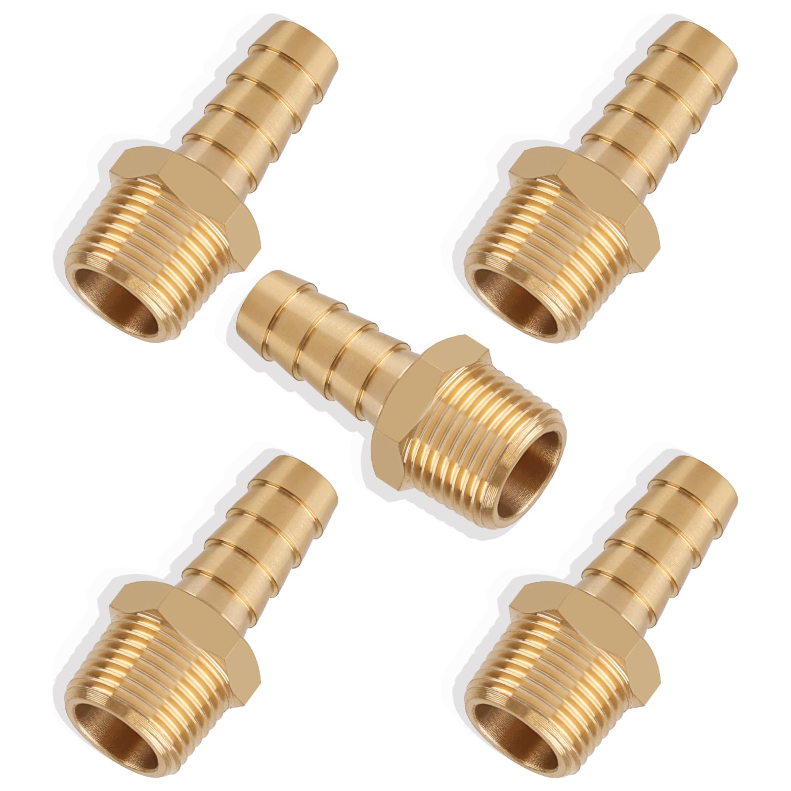5PCS 3/8" Barb x 3/8" NPT Male Brass Hose Barb Fitting, Air Line Adapter