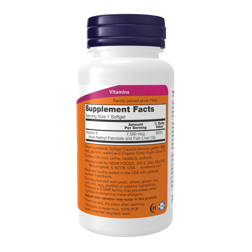 NOW Foods Supplements, Vitamin A (Fish Liver Oil) 25,000 IU, Essential Nutrition, 250 Softgels (Pack of 2)
