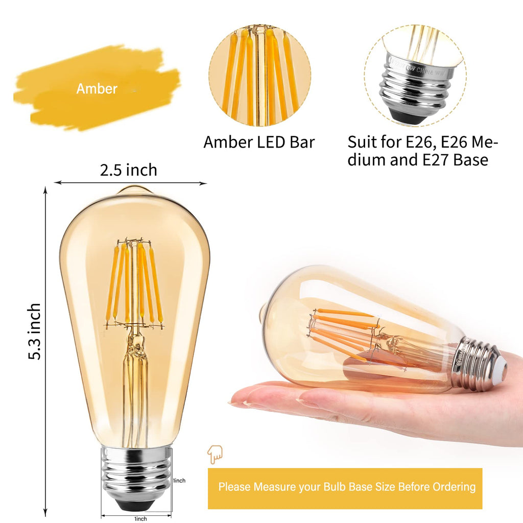 Brightown Edison Bulb, Dimmable 6W E26 LED Bulbs 60 Watts Equivalent Warm White, 6 Pack