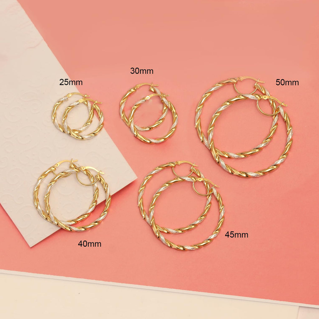 LeCalla 925 Sterling Silver Hoop Earrings 14K Two-Tone Lightweight Italian Design Medium Earrings for Women - 30MM