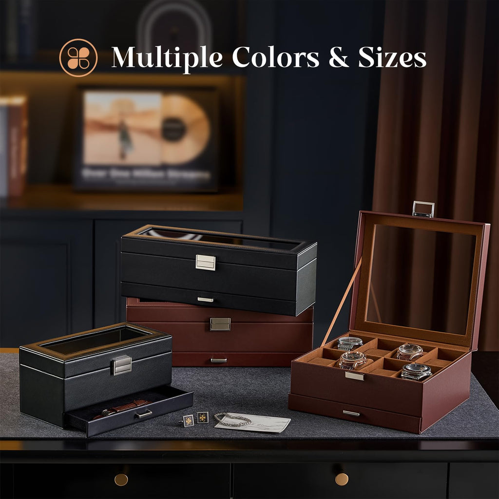 ProCase Watch Case, 8 Slot Mens Watch Box with Drawer -Espresso