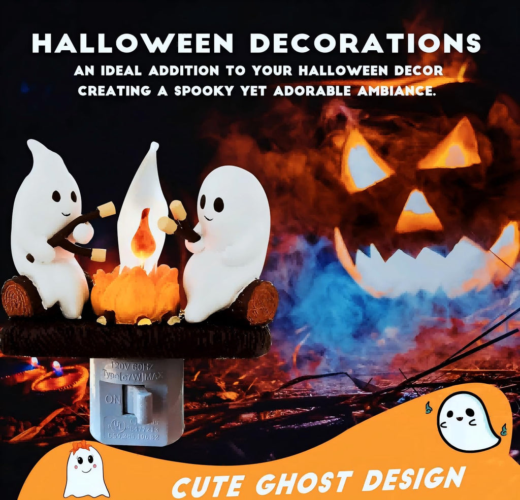 Ghosts Roasting Marshmallows Night Light, Halloween Nightlight Plug In Lamp