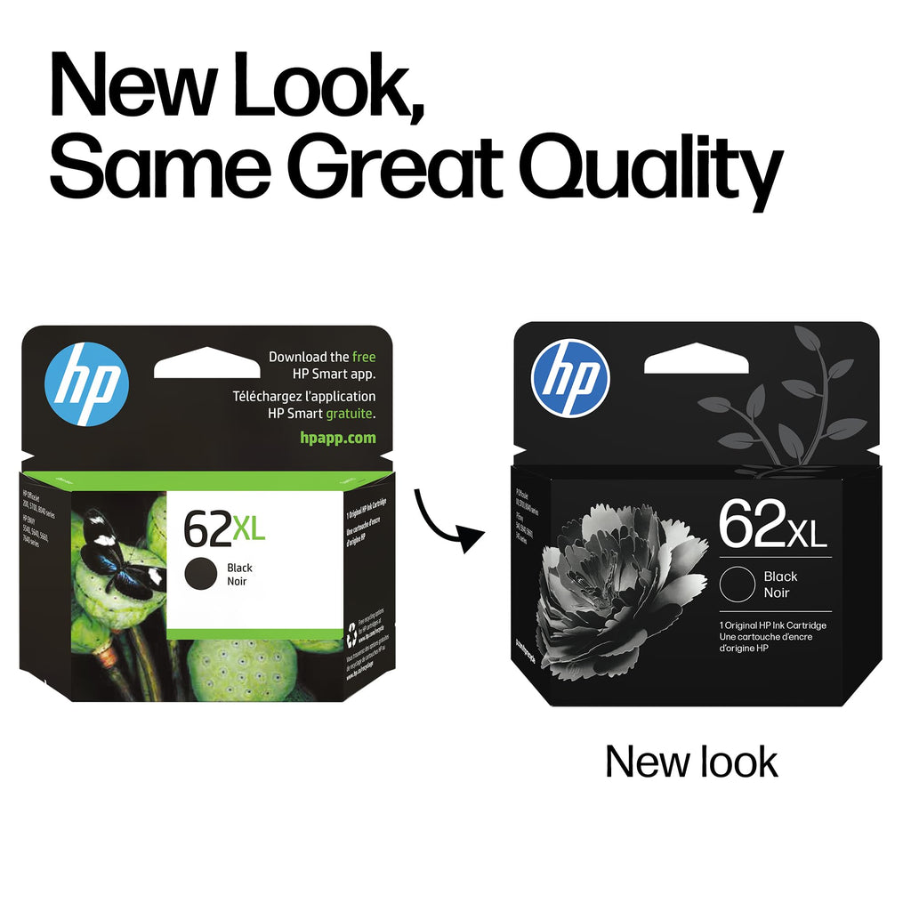 HP 62XL Black High-Yield Ink Cartridges | Works with Envy 5540, 5640, 5660, 7640, OfficeJet 5740, 8040, Mobile 200, 250 | C2P05AN | Packaging May Vary