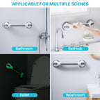 TAILI Shower Grab Bar Glow in The Dark, 2 Pack 16.8 in Grab Bars for Bathtubs and Showers,Shower Handles Shower Rails for Seniors and Elderly,Bathroom Safety Grip Removable No Drilling Waterproof Grey