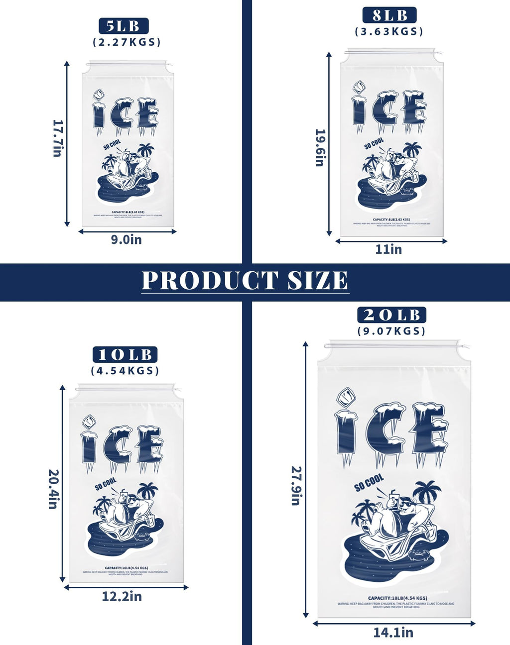 FireKylin 50 Pack Ice Bags 10 lb, Heavy-Duty Ice Bags with Drawstring,Portable Ice Cube Storage and Freezer Keeper (2 Mils Thickness)