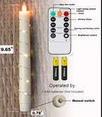 Flameless Cone Candle with Built-in Star String Light, 11-Button Remote Control, Timer, Battery Powered, Simulated Flame, 3-Pack Window Candle, Christmas Home & Wedding Decoration (Ivory)