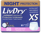 LivDry Adult Incontinence Underwear, Overnight Comfort Absorbency, Leak Protection, X-Small (88 Count)