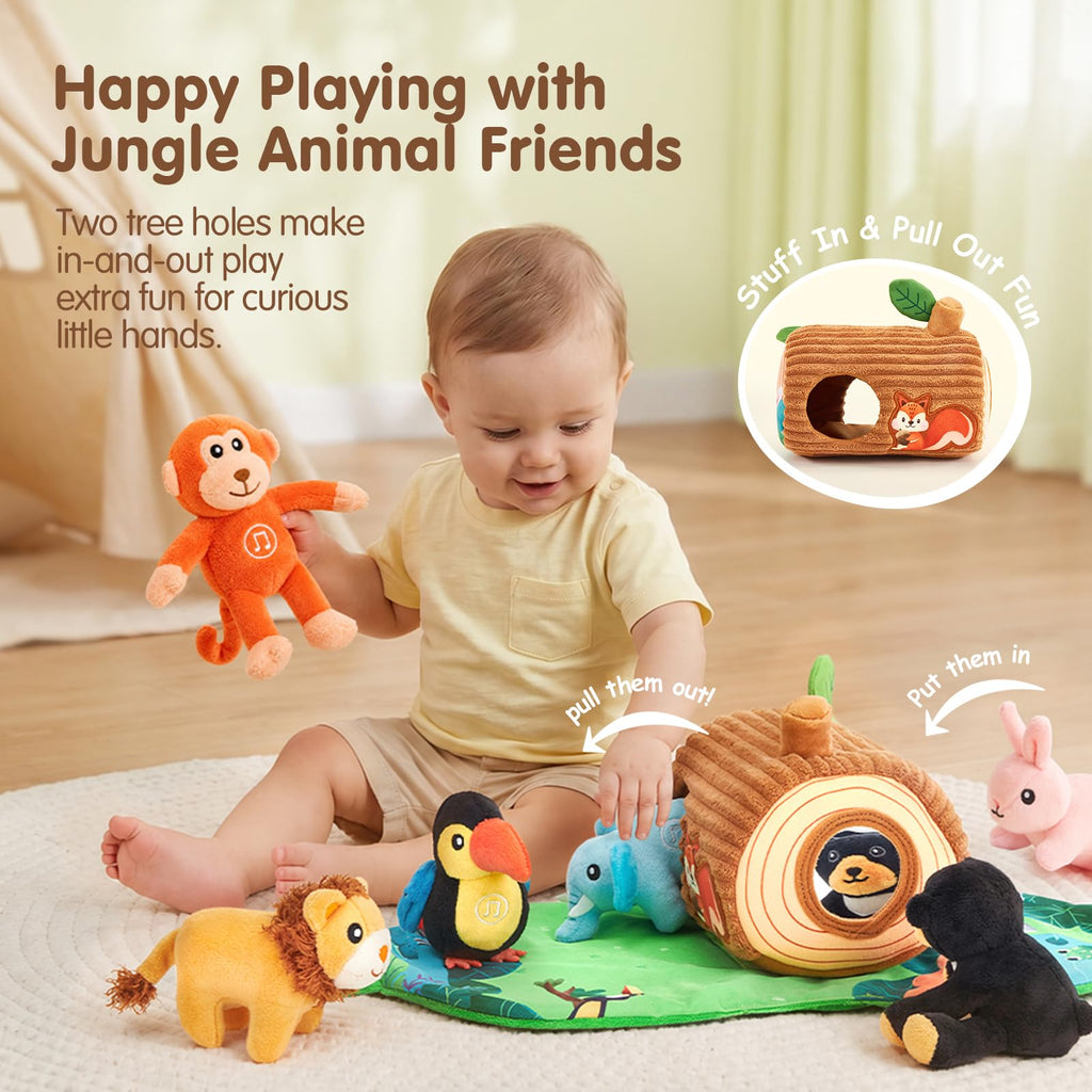 hahaland Baby Toys 6-12 Months, Jungle Plush Animal Set with Sounds & Words