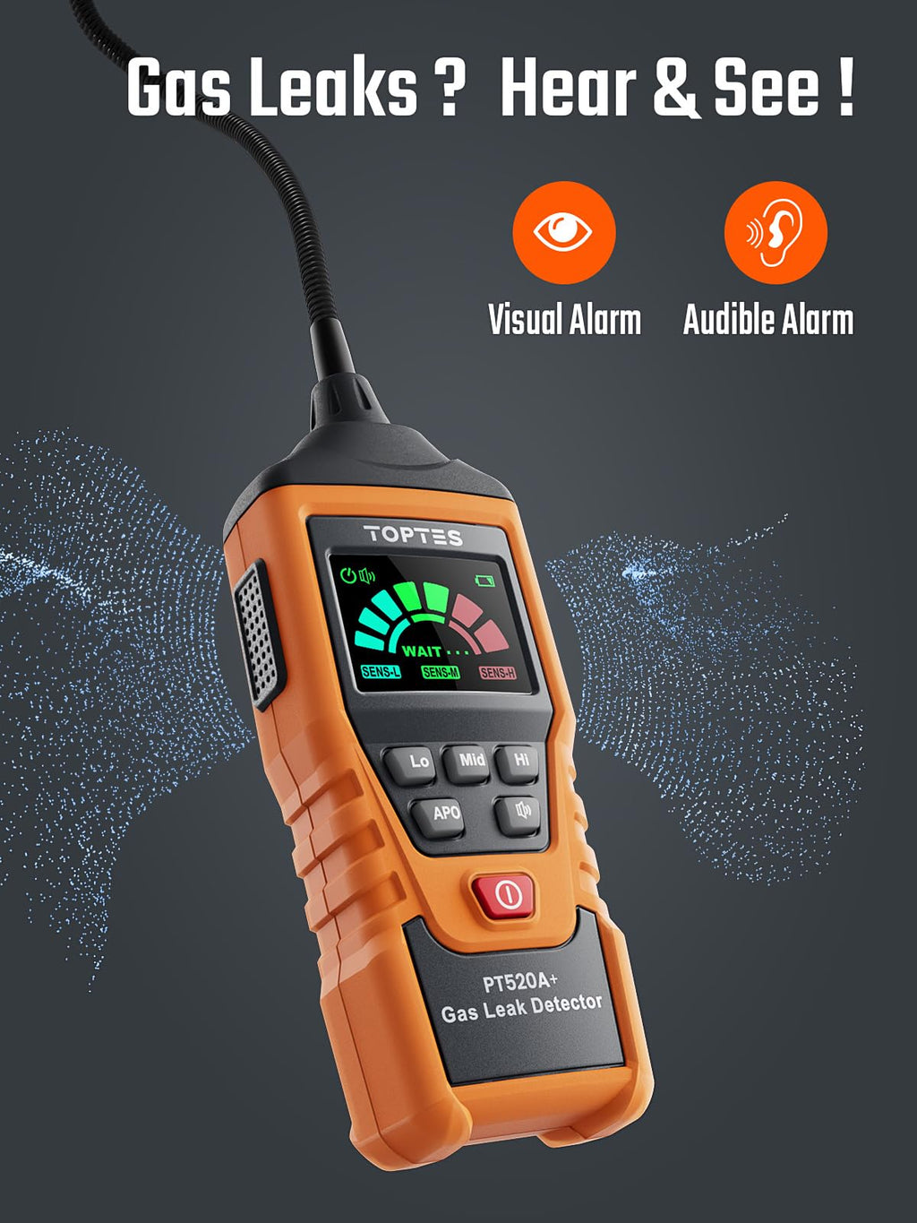 PT520A+ Rechargeable Gas Leak Detector, Natural Gas Detector with 17-inch Probe, Checking Combustible Leaks Like Propane, Methane, Butane for Home, HVAC and RV - Orange