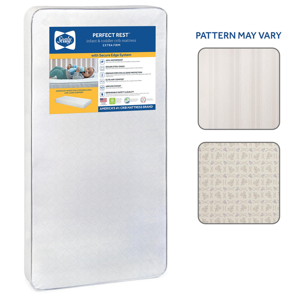 Sealy Baby Perfect Rest Waterproof Crib Mattress plus Toddler Bed Fit, Premium 150 Extra Firm Coils, Non Toxic, Airy Cushioning, GREENGUARD Gold Certified, Safety & Quality Tested, Made in USA, 52X28"