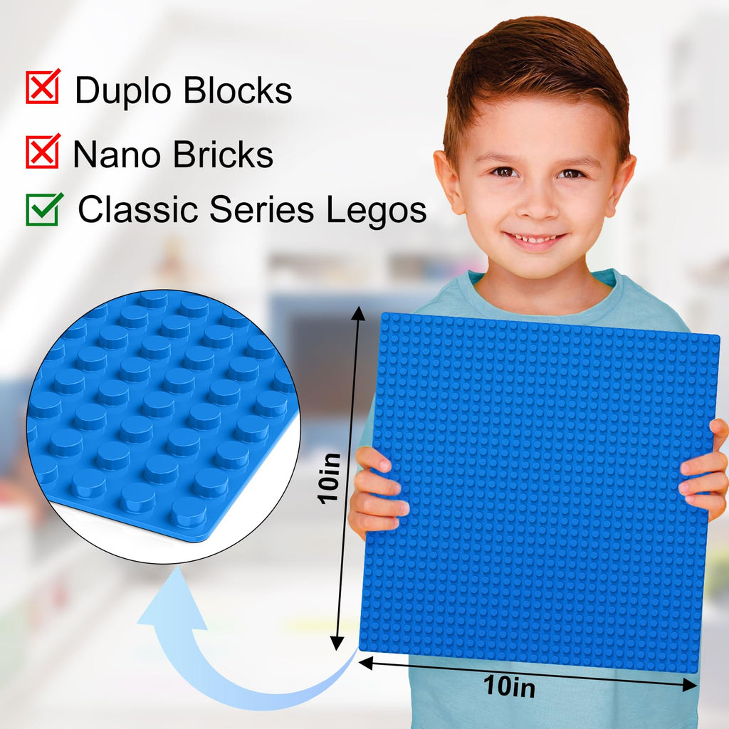 Classic Baseplates, Peel and Stick Base Plates for Building Bricks, Compatible with Major Brands, Self-Adhersive Base for Bricks 10" x 10", 6 Pack Blue…