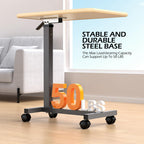WOTURE Adjustable Overbed Table with Wheels, Bedside Rolling Table, Pneumatic Height Adjustment, Hospital Bed Table on Wheels, Standing Desk, Bedridden & Mobility Needs, Maple