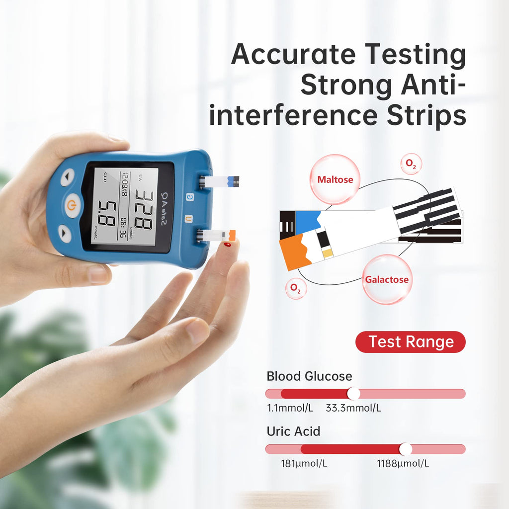 sinocare Uric Acid & Blood Sugar Monitor, 2 in 1 Meter, Uric Acid Testing & Blood Glucose Test Kit, 50pcs Uric Acid Test Strips + 50pcs Blood Suar Test Strips & 100pcs Lans., for Home Use UK